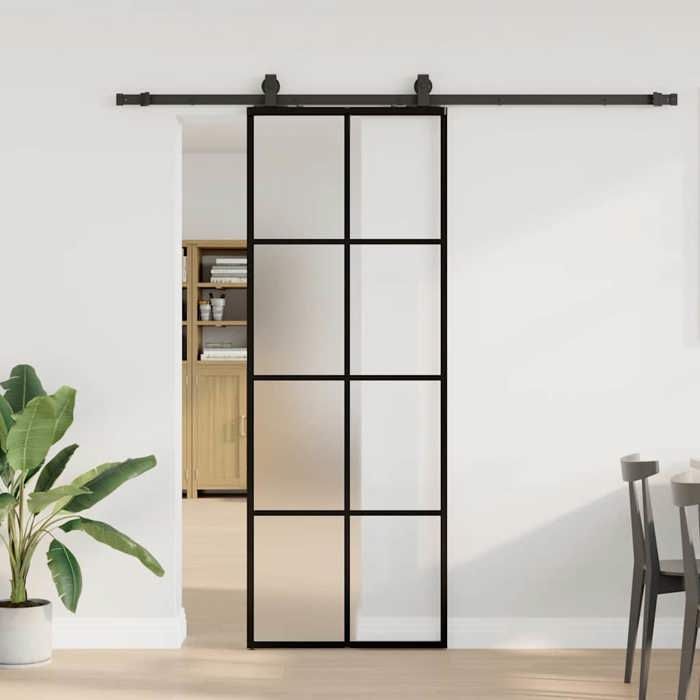 VidaXL Sliding Door Hardware Kit Black 76x205 Cm ESG Glass, Interior Door, Interior Barn Door, Door 3375943