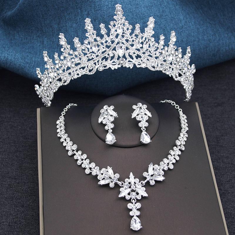 3Pcs Bridal Crown Jewelry Sets Luxury Tiaras and Earrings Necklace Set for Women Bride Wedding Dress Crown Sets Prom Gifts