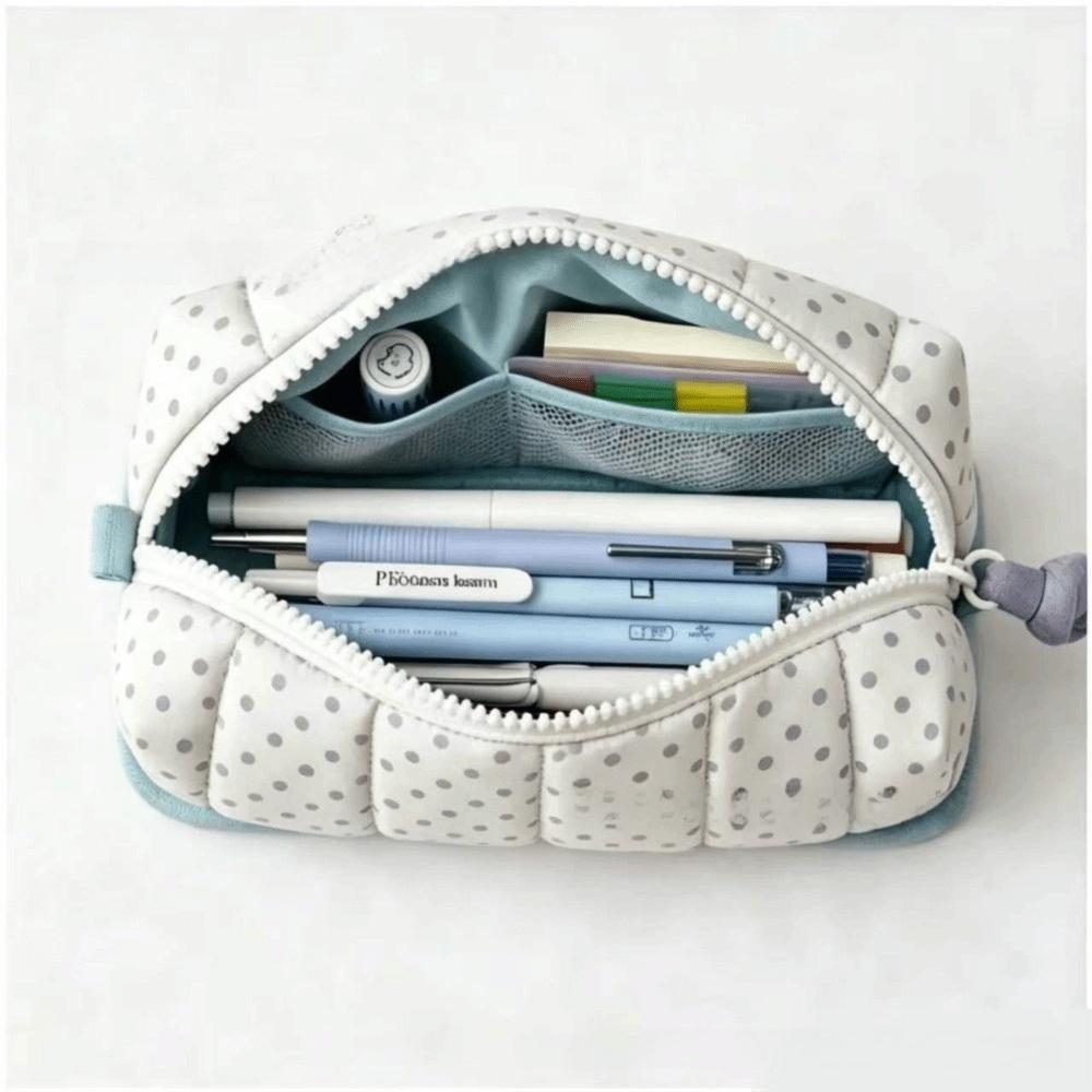 Large Capacity Pencil Box Dot Pattern Stationery Bag Fashion Pen Bag Portable Use