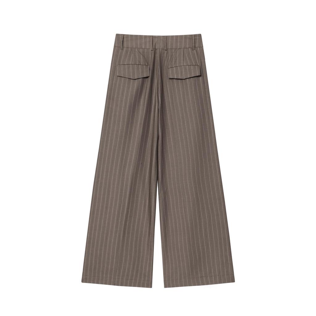 Striped Padded Shoulder Suit Jacket & Pleated Trousers Set