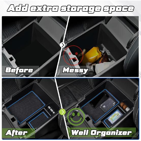 For 2025 Upgraded Ford Ranger Center Console Organizer,2024 2025 Ford Ranger Armrest Storage Box With 2 Color Mats,Ert Console Tray Ranger