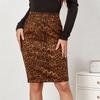 Women Zipper High Waist Chamois Leopard Package Hip Skirt
