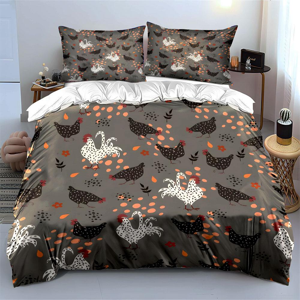 Farmyard Chicken Pattern Bedding Duvet Cover Set (1*Duvet Cover 2*Pillowcases, without duvet insert)