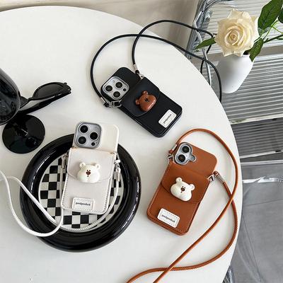 Little Bear Change Bag Card Bag Phone Case for Apple 16promax Crossover Rope for IPhone 15plus Silicone 17