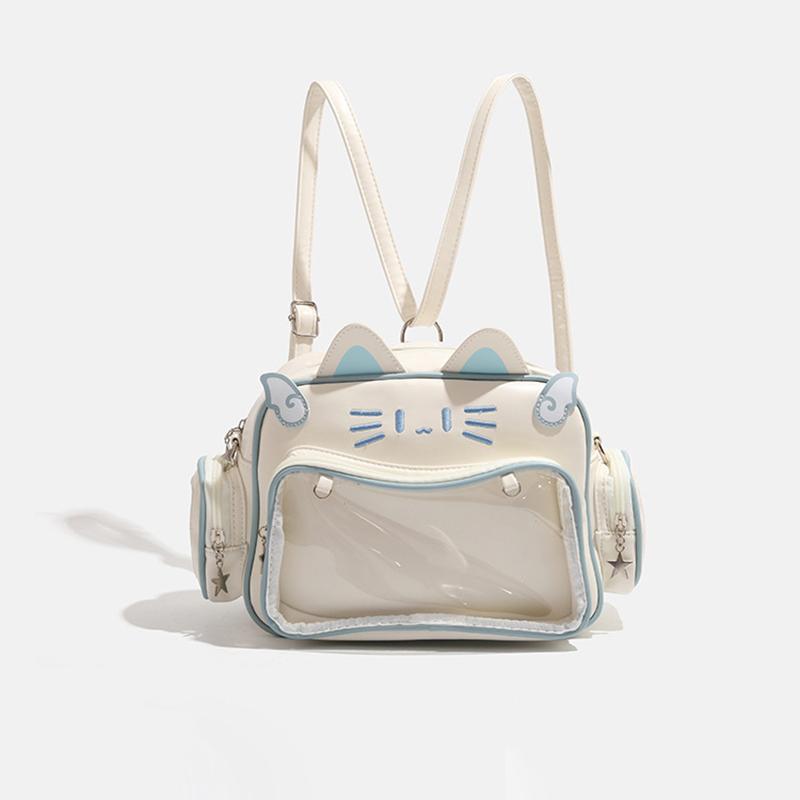 Y2K Ita Bag Cat Pu Backpack – Foldable, Adjustable Strap, Secure Zipper, Preppy Style Cute Schoolbag