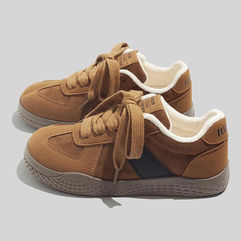 Belle winter cotton shoes two cotton warm niche board shoes 2026 Korean version velvet retro German training shoes