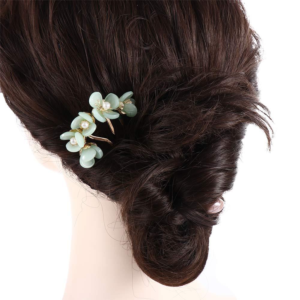 Perle für Frauen Kopfschmuck Scheibe Haarnadel U-Form Haaraccessoires Haargabel Blumen Haarstab