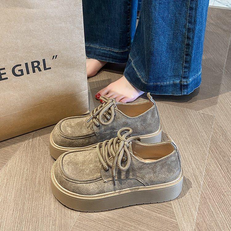 Women's Spring Retro Lace-up Thick Sole Loafers - Height-Boosting Versatile Birkenstock Style.