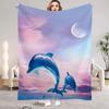 1pc Pink Blanket Dreamy Style Dolphin 3D Print Comfortable Flannel Blanket for Home Living Room Bedroom Decoration Birthday Gift