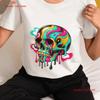 Psychedelic Dripping Skull T Shirt Bold Neon Art Trippy Design Gothic Aesthetic Unique Alternative Vintage Washed