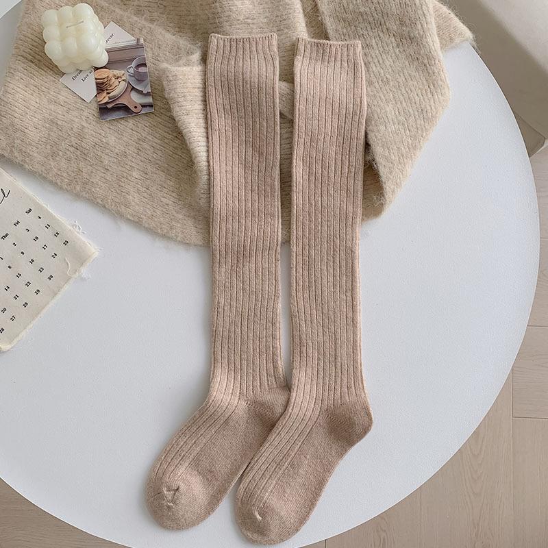 Wool Calf Socks Women's Autumn and Winter Thickened Warm Stockings Japanese Simple Solid Color All-match Outer Wear College Style Socks