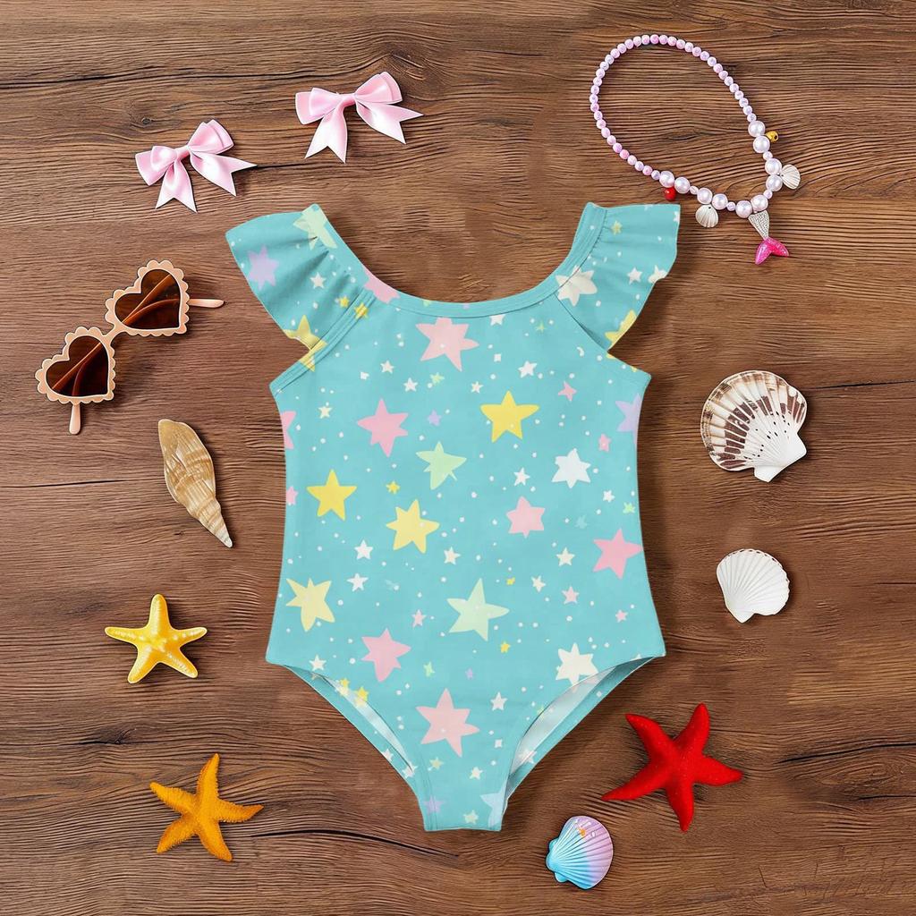 Mädchen Einteiler Badeanzug Sternenprint Ärmellos Sommer Badebekleidung Kinder Strandbekleidung Pool Badeanzug für Kleinkinder und Kinder