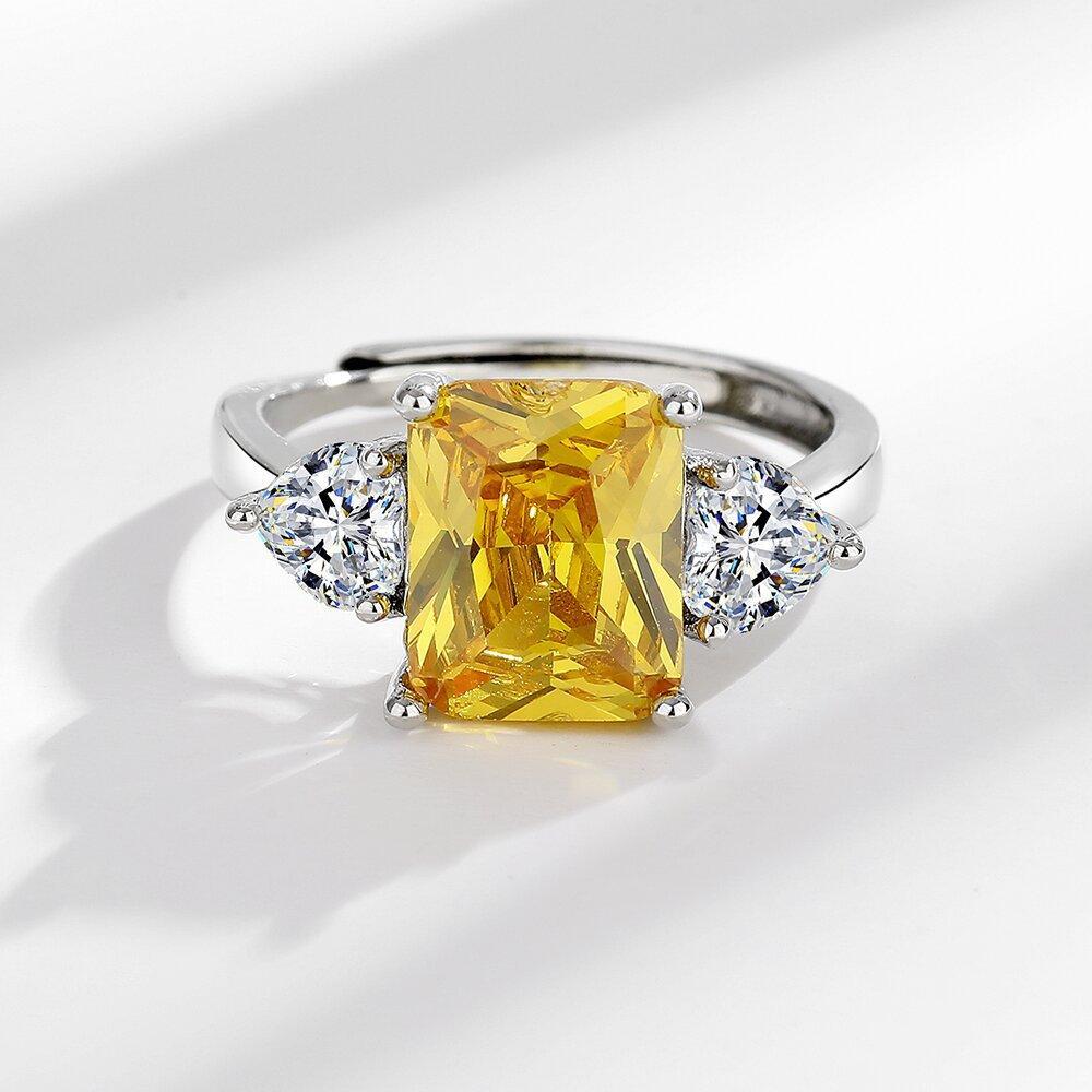 2026 Europäischer und Amerikanischer Modeschmuck Zirkonring Damen Citrin Damen Farbiger Schatz Diamantring Ring Schmuck