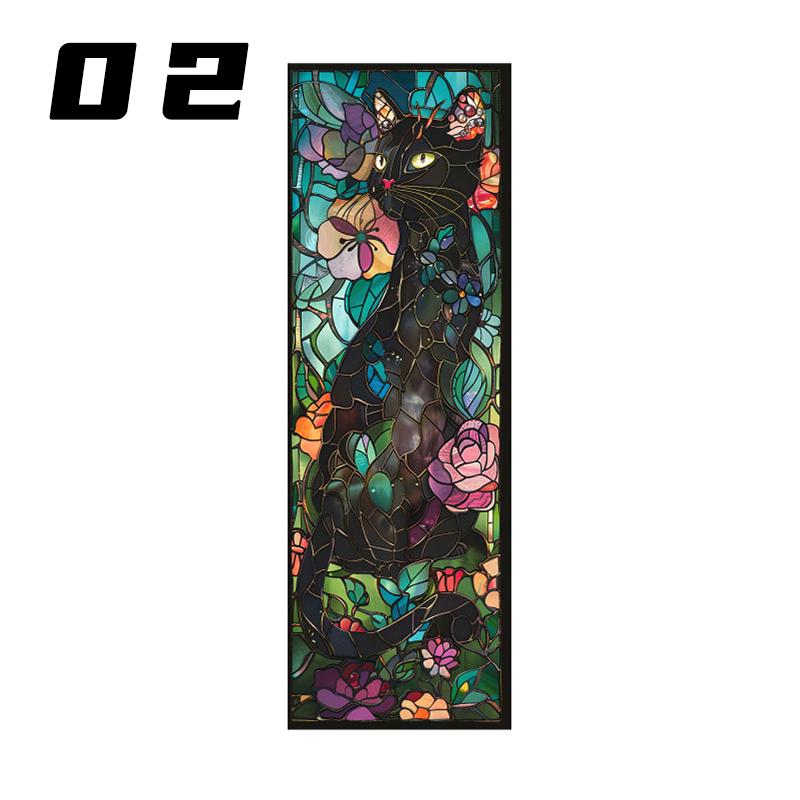 European Retro Church Window Film Self-Adhesive Creative Cat Art Painting Stained Glass Film Home Decor Privacy Stickers