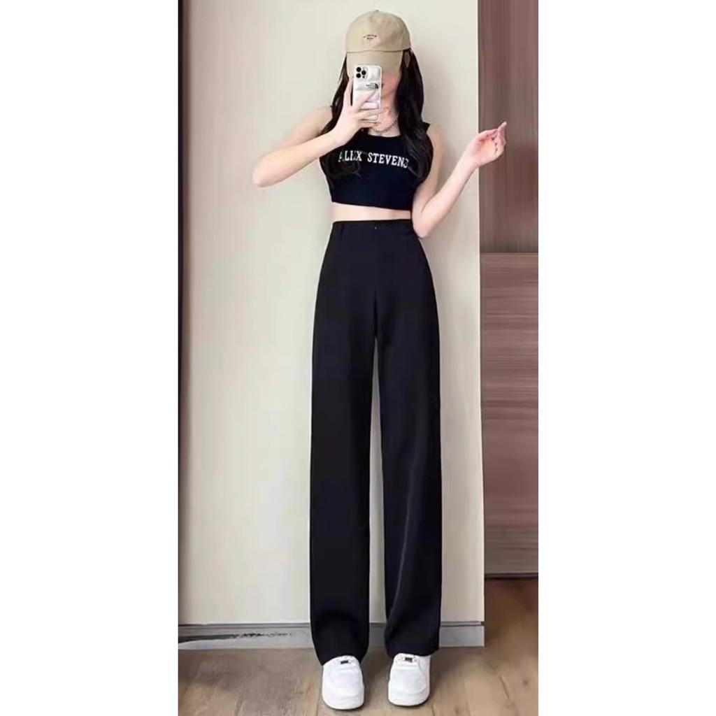 Women's High Waist Straight Leg Pants Solid Color Casual Office Trousers Workwear