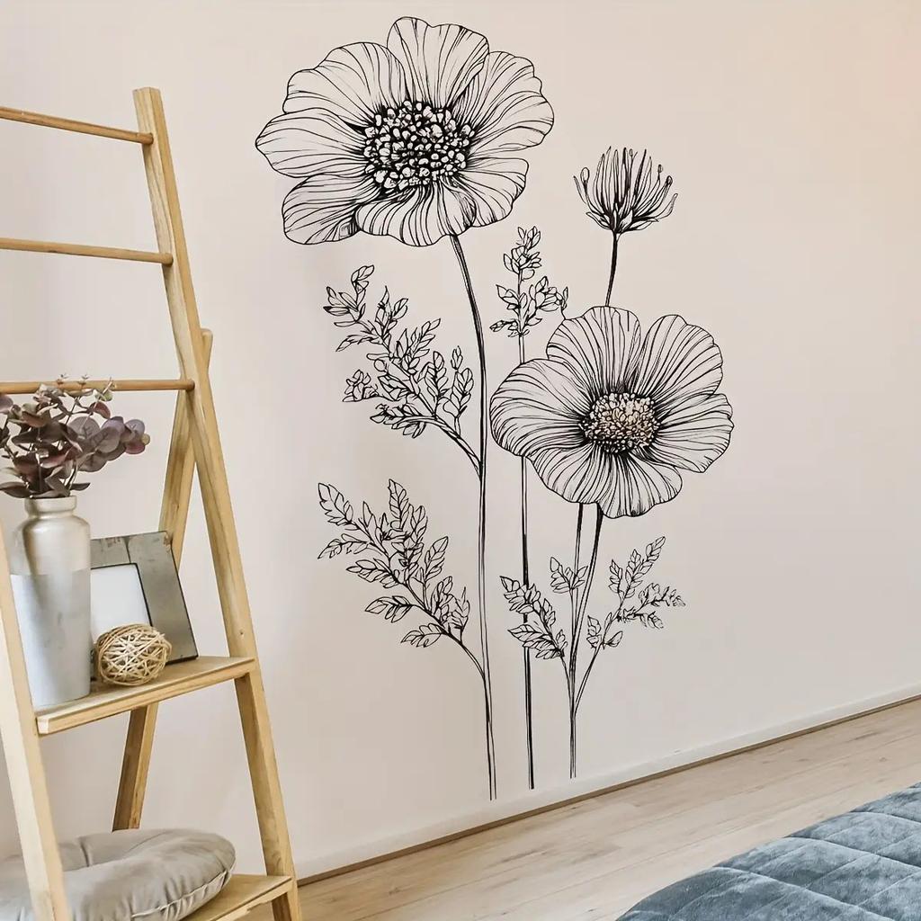 Minimalistisk Line Art Blomstervægklistermærke Nordisk Selvklæbende Soveværelse Stue Dekoration