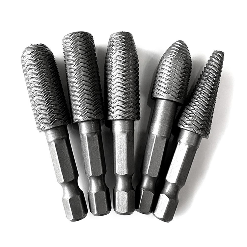 5Pcs/Set 1/4inch Hex Shank Rotary Rasp File Engraving Drill Bits Carving Sanding Grooving