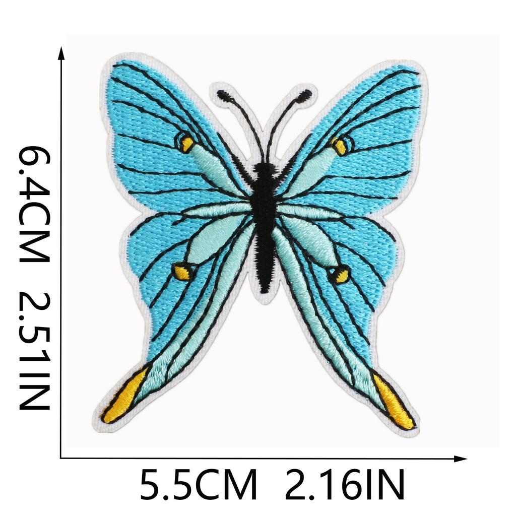 Butterfly World Embroidery Cloth Sticker Colored Flower Butterfly Computer Embroidery Label Clothes Decorative Patch Sticker Blue Butterfly