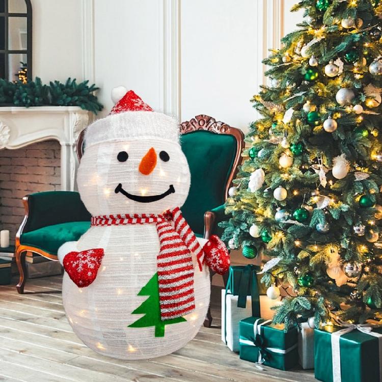Festival Foldable LED Snowman Durable Metal Fabric Snowman Charm with LED Lights for Christmas Party Ambiances