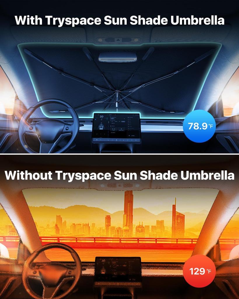 For Tesla Model Y/3 2020-2026 Windshield Sun Shade Umbrella Nano-Ice-Crystal Coatings Protect Car from Sun Rays & Heat Damage