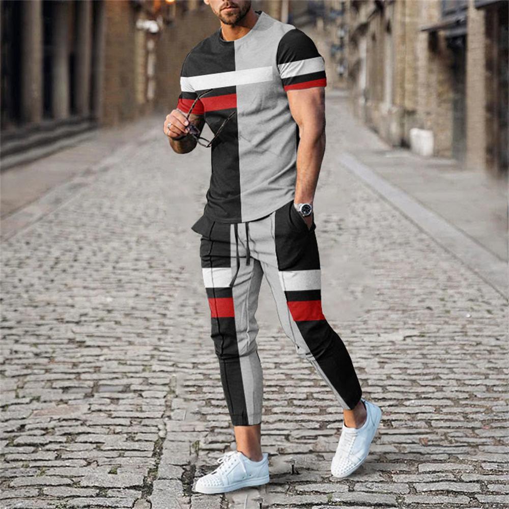 2024 Fashion Men Tshirt Suit Tracksuit 3D Printed Sportswear Short Sleeve T-shirt Long Pants Streetwear 2 Piece Set Male Clothes