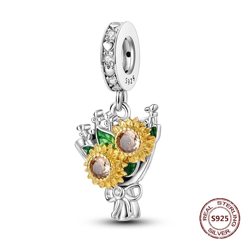 Copper Yellow Series Fashion Gold Sunflower Heart Charm Beads Fit Original Bracelet Party Diy Jewelry Gift