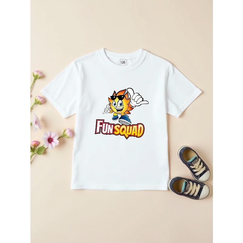 Kids Crewneck T-Shirt, Cute Cartoon Sunflower Print Short Sleeve Summer Casual Tee 110