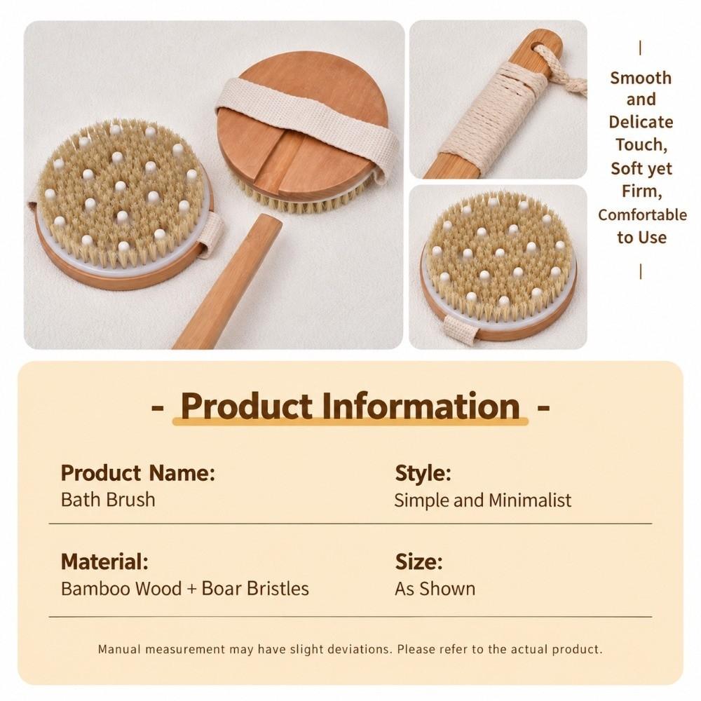 Wooden Handle Shower Scrubber Brush Boar Bristle Back Exfoliating Brush Bath Body Brush  Spa Use