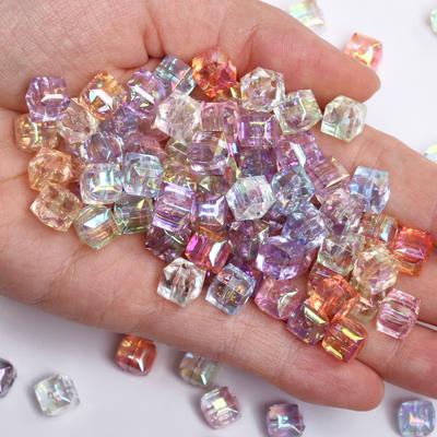 Home Party Supplies Earrings Bracelet Pendants DIY Part UV Plated for Jewelry Making Loose Resin Czech Crystal Cube Square Faceted 8mm Crafts Beads