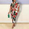 Autumn Long Sleeve V-Neck Button Print Shirt Dress Long Dress Women