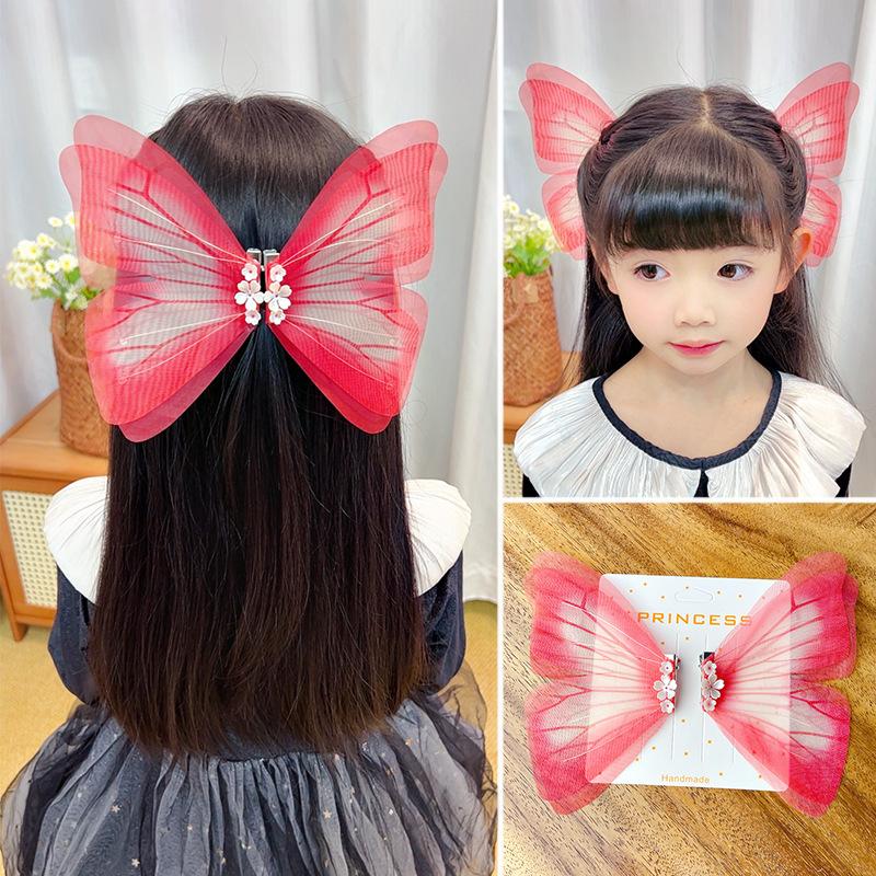 New Kids' Super Fairy 3D Tulle Big Butterfly Hair Clips Elegant Dancing Style Ancient Style Hair Accessories for Little Girls