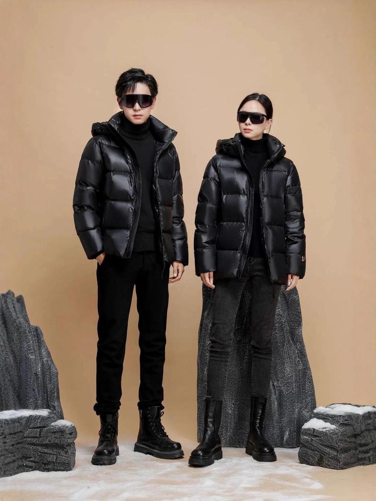 Unisex Schwarz Gold Kapuzen Daunenjacke - Trendig, Verdickt, Übergröße, Kurz für Herbst/Winter
