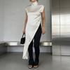 Satin Sleeveless Long Dress Women Solid Irregular High Neck Party Dresses  Spring Luxury Women'S Evening Dresses Vestidos