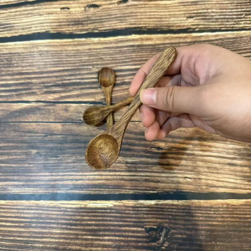 5Pcs Wooden Round Cooking Utensil Natural Bamboo Non Stick Long Handled Soup Spoons Sugar Tea Honey Scoops Kitchen Tableware