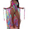 European and American Swimsuit Women's Three-piece Mesh Blouse Contrasting Color Printing Bikini
