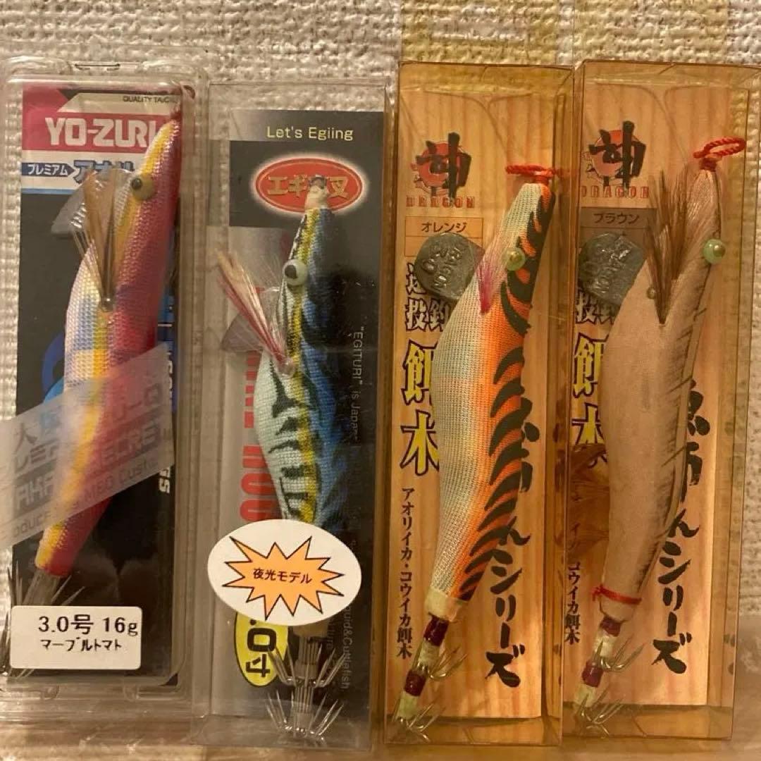 Used  YO-ZURI & MARUSHIN etc. Egi No. 3 Set of 4