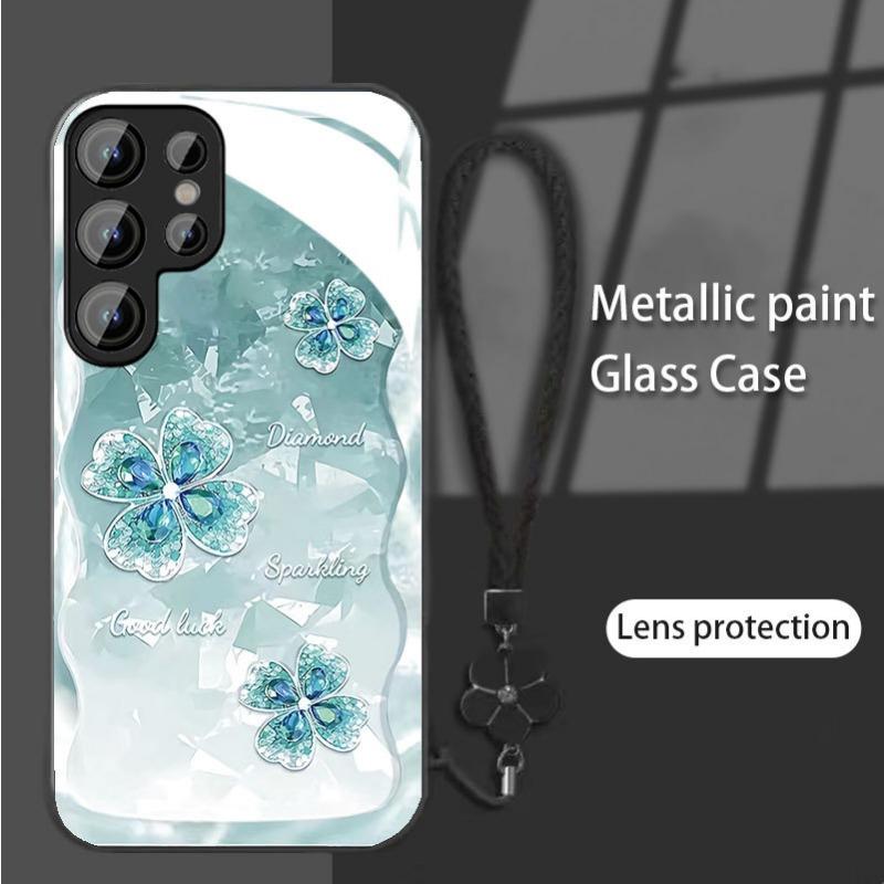 Diamond Four Leaf Clover Suitable for Samsung S23PLUS Mobile Phone Case S24 Girl S22 Skin Friendly A52 Sense A53 Full Package