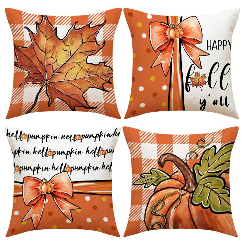 Thanksgiving Pillow Covers,Pumpkin & Autumn Leaf Design, Soft Flannel Sofa Cushion Covers for Home Decor,45x45cm, No Pillow Insert