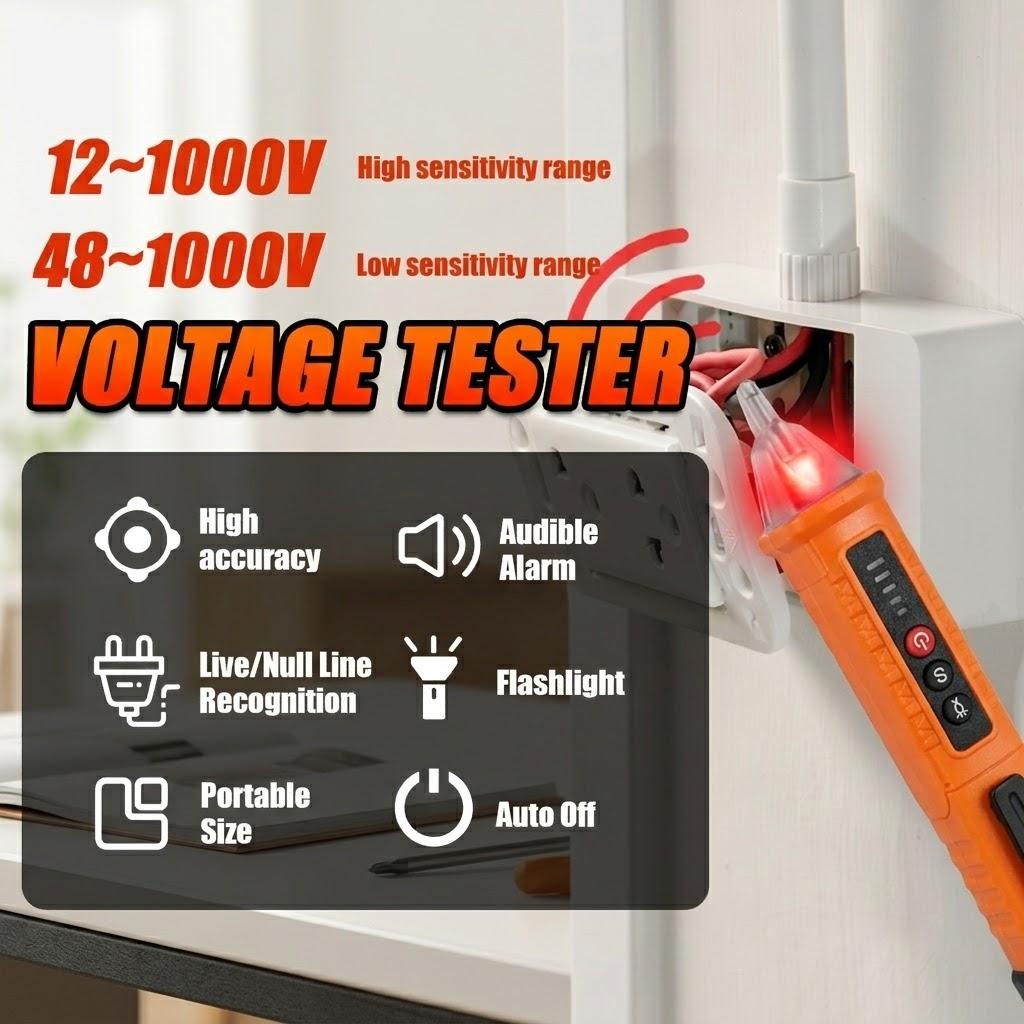 Non-Contact Voltage Detector Pen 12-1000V AC Tester, Live Wire Breakpoint Finder, Electrical Outlet Wiring Tool for Electricians
