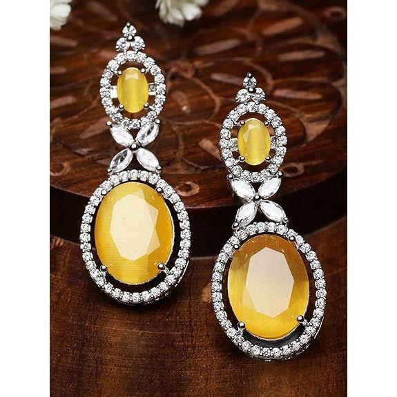 Versilberte, mit amerikanischen Diamanten besetzte, ovale Tropfenohrringe, Schmuck für Mädchen und Frauen