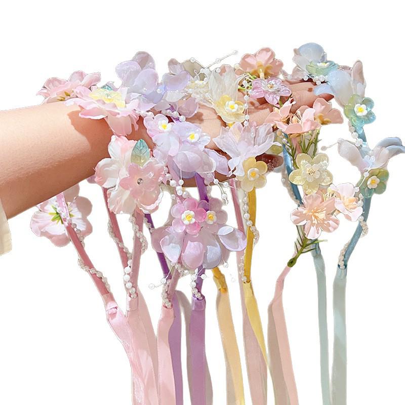 Handmade Hanfu Hair Accessories: Pearl Tassel Hairpin & Butterfly Flower Headband for Women and Girls