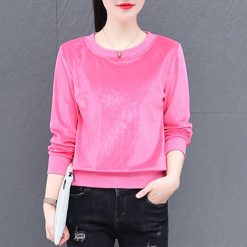 Rundhals Baumwollpullover Damen Frühling Herbst und Winter Koreanische Mode Locker Alleskönner Kurz Langärmeliges Oberteil