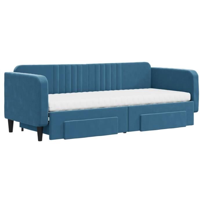 VidaXL Daybed with Trundle and Drawers Blue 80x200 Cm Velvet 3197127