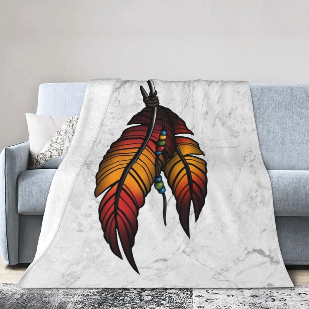 Colored Feather Printed Blanket Watercolor Bohemian Comfort Flannel Blanket For Sofa Bed Blanket