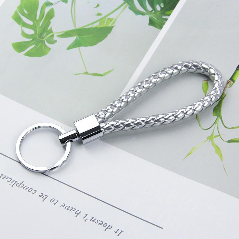 Solid Color Woven Leather Key Pendant for Men and Women - Couple's Metal Keyring Accessory