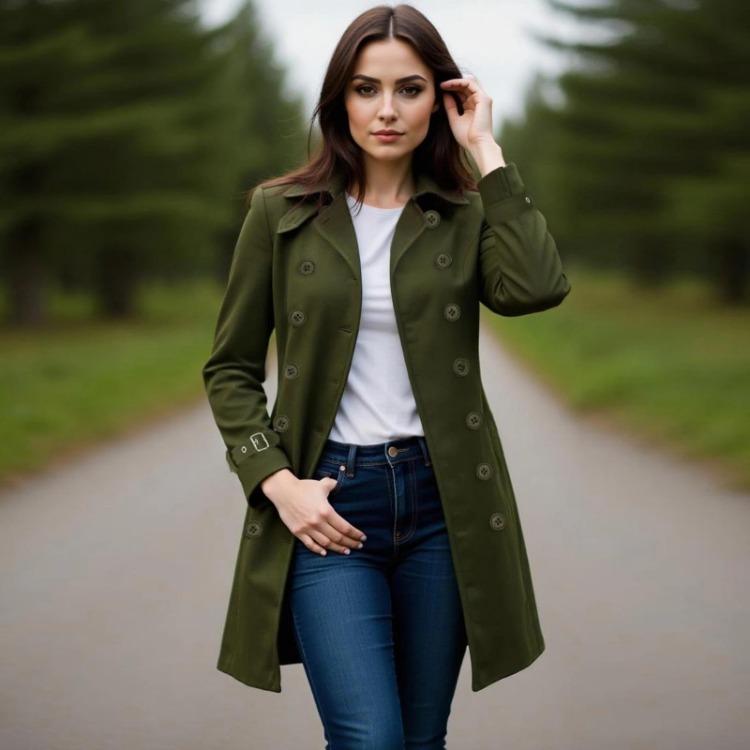 Fall Winter Womens Double Breasted Long Overcoat Dressy Windbreaker Outerwear