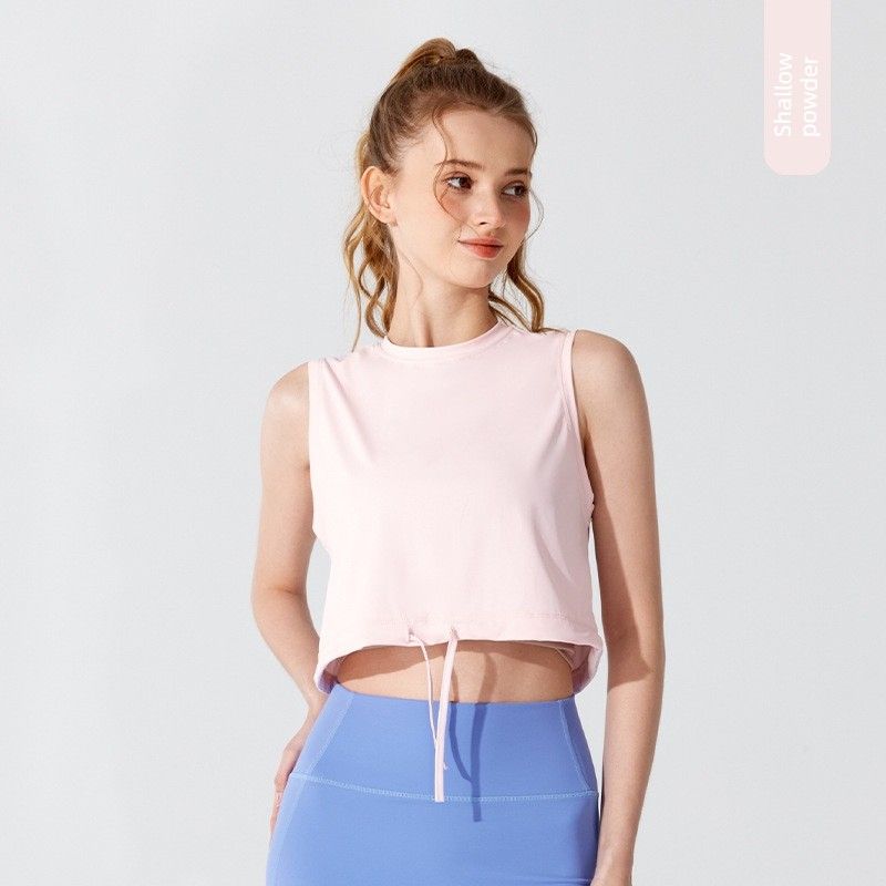

New Yoga Clothes Women s Summer Thin Breathable and Loose Sports Vest T-shirt Running Training Fancy Workout Clothes Shallow powder S