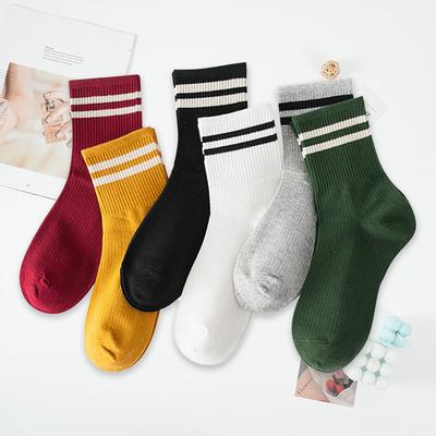 Meias de Algodão Listradas Largas e Fofas Engraçadas Moda Feminina Colorida Designer Harajuku Vintage Meias Longas Meias Escolares para Meninas Preto