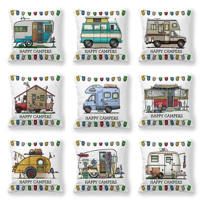 Capa de Almofada para Carro Happy Campers Coruja Acampamento ao Ar Livre Almofada Sofá Decorativa