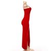 2026 European & American Fashion Slim Waist-Cinching Solid Color Slit Spaghetti Strap Dress for Women